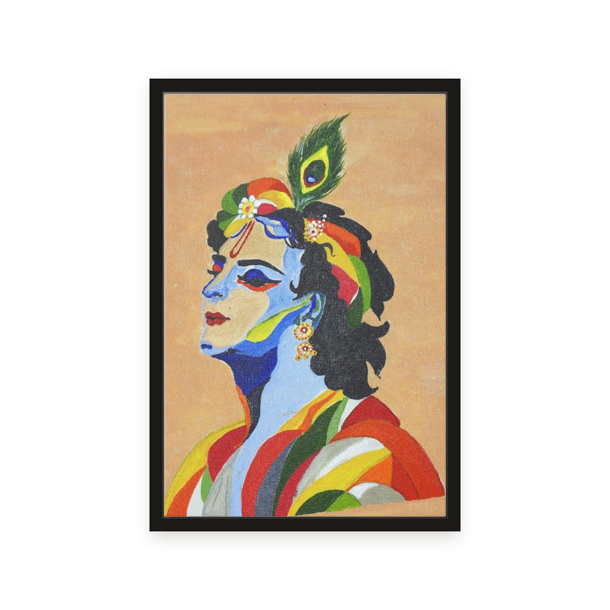 Krishna as a framed print in a black wooden frame